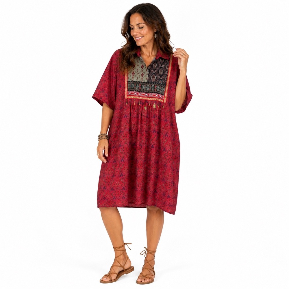 Sailor Pink Paisley Kaftan Dress L Charms Dolman Sleeve Silk Rayon Knee Length